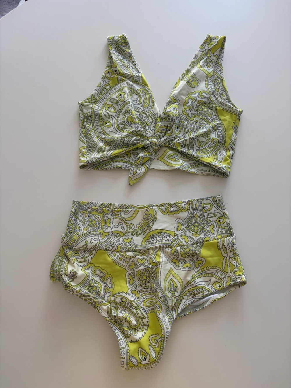 Free People Lime Paisley High-Waist Bikini Set